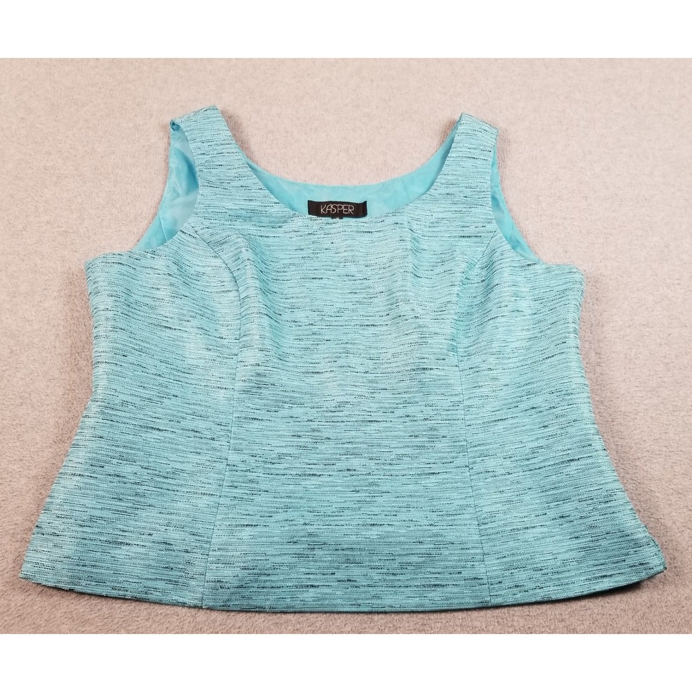 Kasper Sleeveless Top Womens 18 Blue Black Textured Shell Blouse Career Side Zip